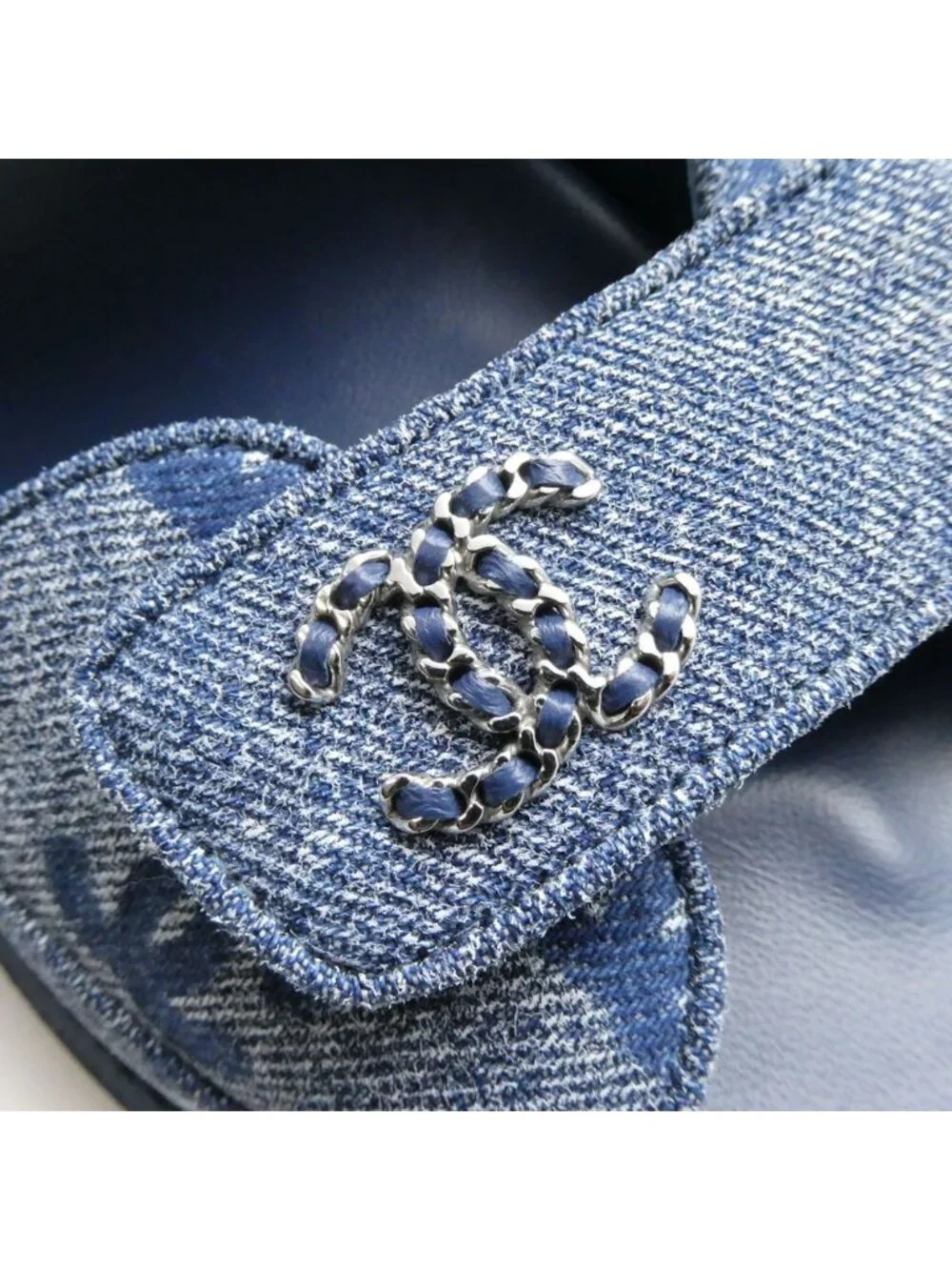 Chanel Velcro Sandals 38C Denim CC Logo Hooded